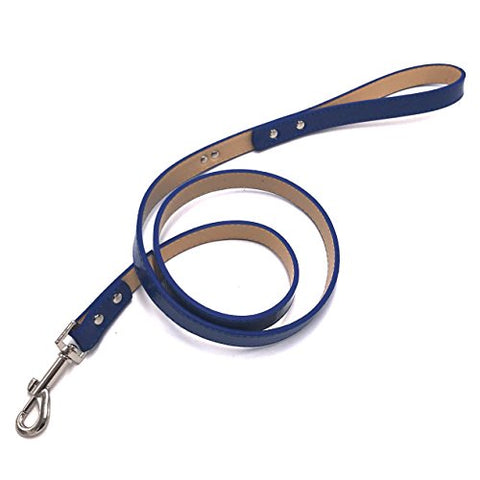 Image of PetsCaptain Stylish Leather Pet Supplies Dog and Cat Leash (0.63" x 48") with Collar(0.63" x 9.5~12.5" Neck Size) Set for Small Dogs and Cats, Blue Color, PSC-LC5026SB