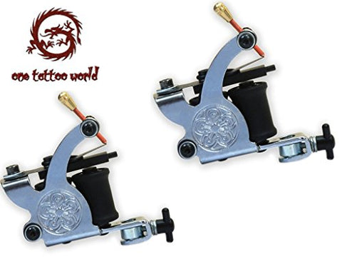 Image of 1TattooWorld (2) x Professional Cast Iron 10 Wrap Aluminum Coils Tattoo Machine Liner & Shader, Silver, OTW-M219-2N