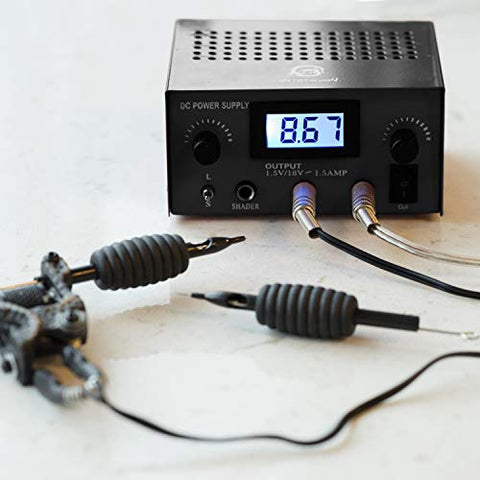 Image of Pirate Face Tattoo Dual Digital Tattoo Power Supply with Foot Pedal and 2 Clip Cords, Black Color