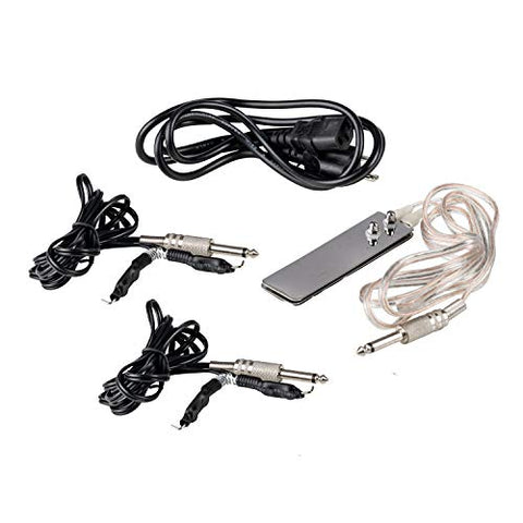 Image of Pirate Face Tattoo Dual Digital Tattoo Power Supply with Foot Pedal and 2 Clip Cords, Black Color