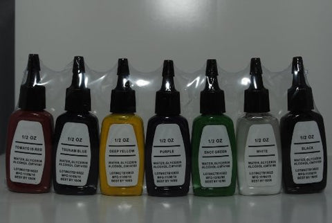 Image of 1TattooWorld Deluxe Tattoo Kit 2 Machine Gun Power Supply Needles 7 Color 1/2 oz Inks, OTW-KK01