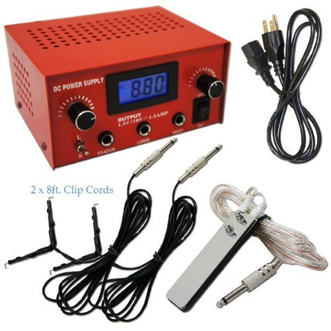 Image of Red LCD Digital Dual Tattoo ink Power Supply box machine gun liner shader needle