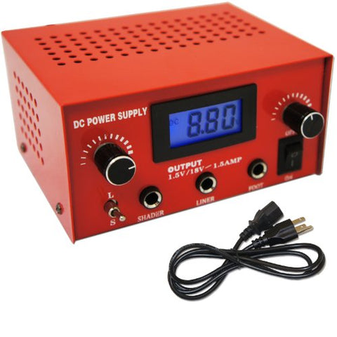 Image of Red LCD Digital Dual Tattoo ink Power Supply box machine gun liner shader needle