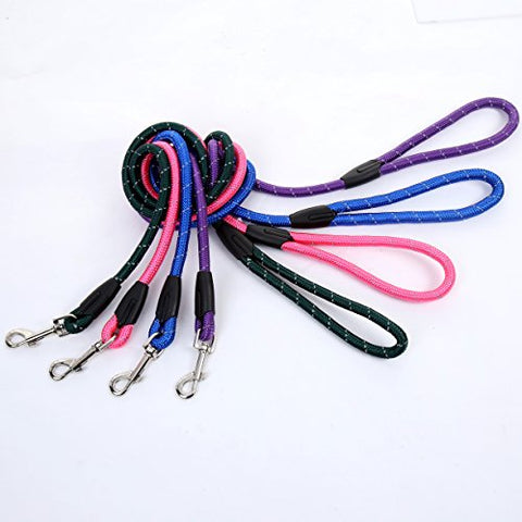 Image of PetsCaptain Reflective Heavy Duty Round Rope Dog Leash (0.5" Diameter x 48" Long) & Reflective Dog Collar (1" Wide x Adjustable Neck Size 14.5"~22") Set