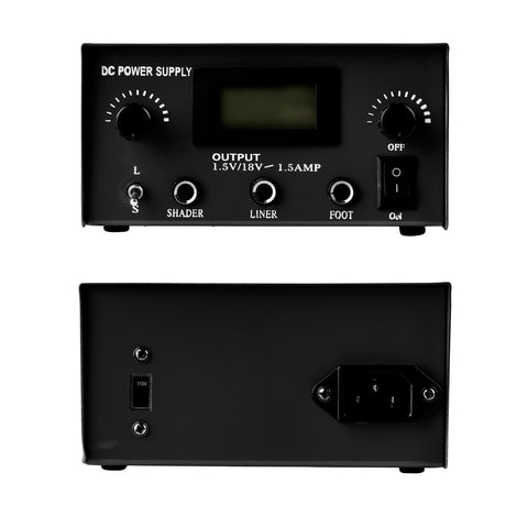 Image of One Tattoo World Dual Digital Tattoo Power Supply with Foot Pedal and 2 Clip Cords, Black Color, OTW-P008-3.1