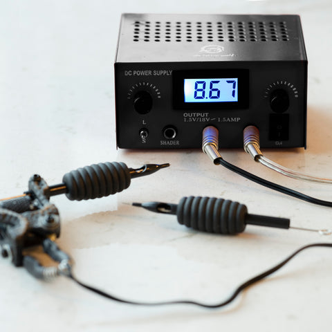 Image of One Tattoo World Dual Digital Tattoo Power Supply with Foot Pedal and 2 Clip Cords, Black Color, OTW-P008-3.1