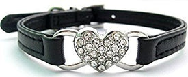 PetsCaptain 3-Color Set (Black, Blue, and Pink) Leather Cute Pet Collar with Crystal Heart (Adjustable Neck Size 9.75