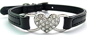 Image of PetsCaptain 3-Color Set (Black, Blue, and Pink) Leather Cute Pet Collar with Crystal Heart (Adjustable Neck Size 9.75"~10.75") for Small and Medium Dogs and Cats, PSC-5033SM3