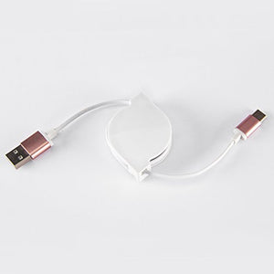 BiCoreTech USB to Type C 2.0 Retractable flat cable, compatible with Type C Devices such as Huawei, LG Nexus, Gionee, Meizu Pro 5, ZTE, LeEco LE, and Xiaomi, white color, RUSB-TC2W1
