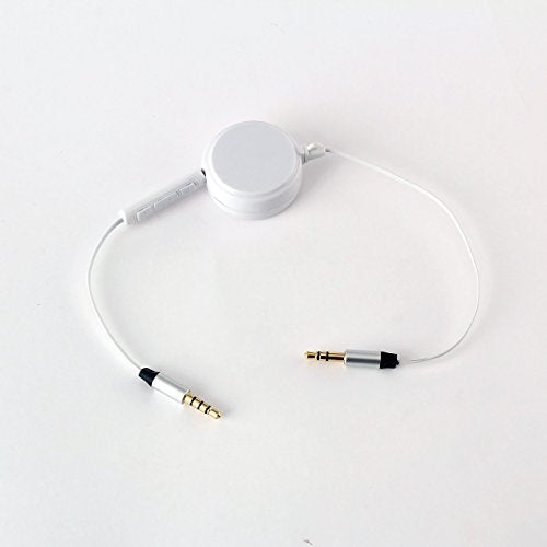 BiCoreTech Audio 3.5mm AUX Replacement Headphone Headset Retractable (34"~52") Audio Cable with In-Line Remote Microphone Volume Control and Phone Call for Apple iphone Android Samsung, BCT-AUXCTW1