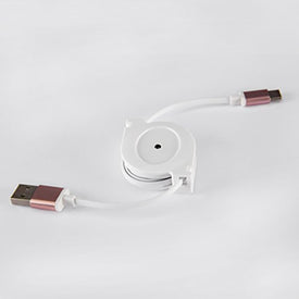 BiCoreTech USB to Type C 2.0 Retractable flat cable, compatible with Type C Devices such as Huawei, LG Nexus, Gionee, Meizu Pro 5, ZTE, LeEco LE, and Xiaomi, white color, RUSB-TC2W1