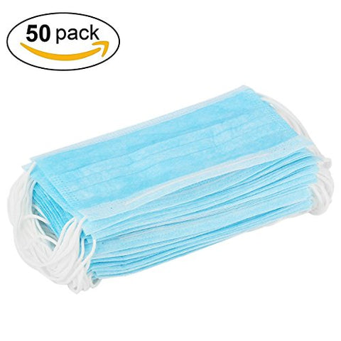 Image of 1TattooWorld 50 Count 3 Ply Disposable Filter Mask Earloop Woven Masks Nose Allergy Dust Mask for Medical Dental Surgical Hypoallergenic Face Mask, Blue Color, OTW-BFMask50