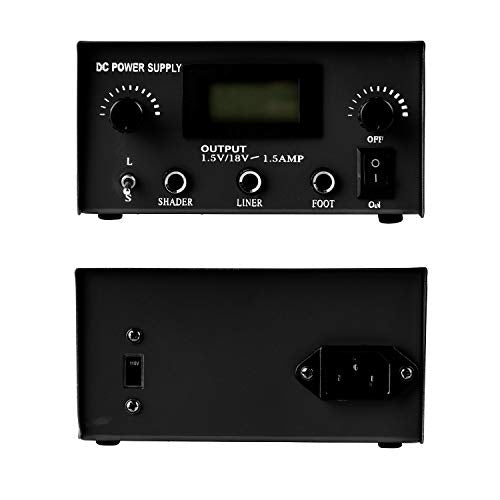 Pirate Face Tattoo Dual Digital Tattoo Power Supply with Foot Pedal and 2 Clip Cords, Black Color