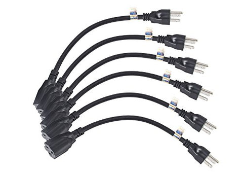 Image of BiCoreTech 6 Pack Power Extension Cord Cable, Outlet Saver, 3 Prong, 16AWG-13A, UL Listed, BCT-PC3M6