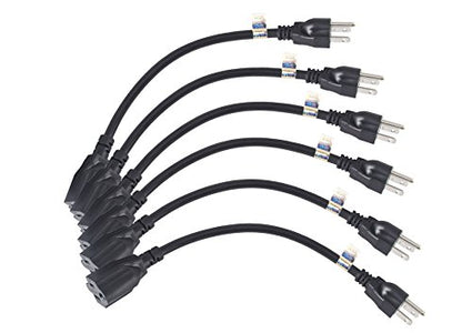 BiCoreTech 6 Pack Power Extension Cord Cable, Outlet Saver, 3 Prong, 16AWG-13A, UL Listed, BCT-PC3M6