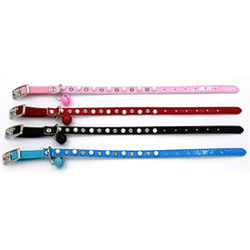 PetsCaptain 4 Pieces (Blue, Pink, Green, Black) Set Cute Crystal Dog Collar Cat Collar with Bell for small Dogs and Cats (0.4