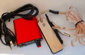 1TattooWorld Red Dual Digital LCD Tattoo Machine Power Supply w/ Stainless Steel Pedal & Clip Cord, OTW-P040-2