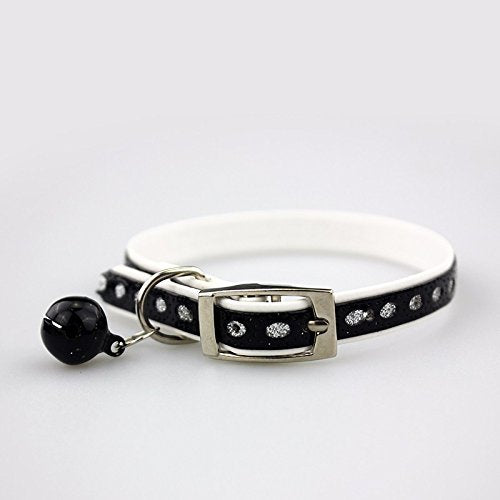 PetsCaptain 4 Pieces (Red, Blue, Pink, Black) Set Cute Crystal Dog Collar Cat Collar with Bell for small Dogs and Cats (0.4" Wide x Adjustable Neck Size 7.75" ~10.5"), PSC-C5008M4