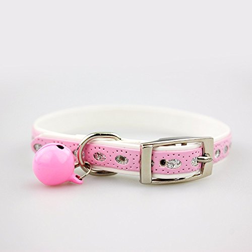 PetsCaptain 4 Pieces (Red, Blue, Pink, Black) Set Cute Crystal Dog Collar Cat Collar with Bell for small Dogs and Cats (0.4" Wide x Adjustable Neck Size 7.75" ~10.5"), PSC-C5008M4