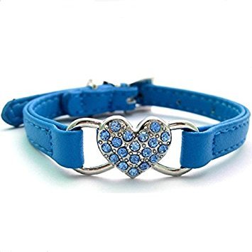 Image of PetsCaptain 3-Color Set (Black, Blue, and Pink) Leather Cute Pet Collar with Crystal Heart (Adjustable Neck Size 9.75"~10.75") for Small and Medium Dogs and Cats, PSC-5033SM3