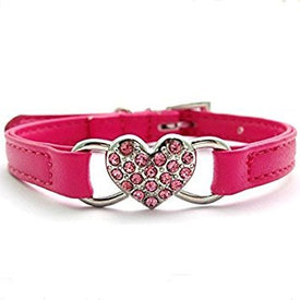 PetsCaptain 3-Color Set (Black, Blue, and Pink) Leather Cute Pet Collar with Crystal Heart (Adjustable Neck Size 9.75"~10.75") for Small and Medium Dogs and Cats, PSC-5033SM3