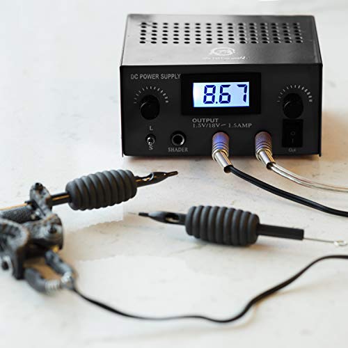 Pirate Face Tattoo Dual Digital Tattoo Power Supply with Foot Pedal and 2 Clip Cords, Black Color