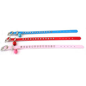 PetsCaptain 3 Pieces (Red, Blue, Pink) Set Cute Crystal Dog Collar Cat Collar with Bell for small Dogs and Cats (0.4