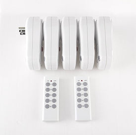 BiCoreTech 5-pack Wireless Remote Control Electrical Outlet Switch for Household Appliances, Wireless Remote Light Switch, White (Fixed Code, 5 Switches and 2 Remote Controllers), BCT-WS3055