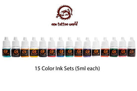 1TattooWorld Red Series Tattoo Kit 2 Tattoo Machines, Digital Power Supply, 10 Color 5ml Tattoo Inks, Grips, Needles, Transfer Paper etc, OTW-KTR215A