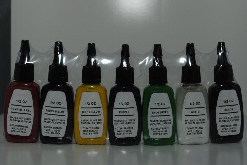 1TattooWorld Deluxe Tattoo Kit 2 Machine Gun Power Supply Needles 7 Color 1/2 oz Inks, OTW-KK01