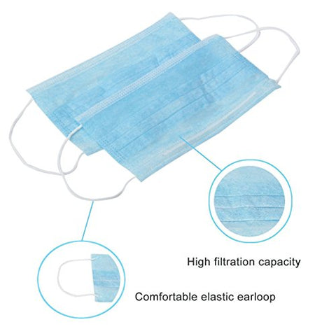 Image of 1TattooWorld 50 Count 3 Ply Disposable Filter Mask Earloop Woven Masks Nose Allergy Dust Mask for Medical Dental Surgical Hypoallergenic Face Mask, Blue Color, OTW-BFMask50