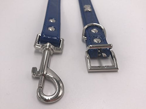 Image of PetsCaptain Stylish Leather Pet Supplies Dog and Cat Leash (0.63" x 48") with Collar(0.63" x 9.5~12.5" Neck Size) Set for Small Dogs and Cats, Blue Color, PSC-LC5026SB