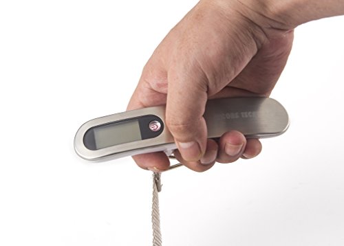 BiCoreTech Aluminum Case Backlight LCD Display Luggage Scale 110lb/50kg Electronic Balance Digital Postal Luggage Hanging Scale with Rubber Paint Handle,Silver, BCT-HS153