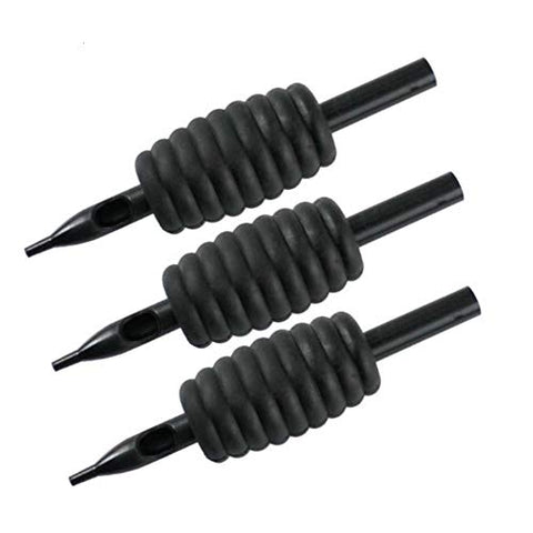 Image of 1TattooWorld (50) X STERILIZED ASSORTED (ROUNDS/MAGS/FLATS) TUBES WITH BLACK RUBBER GRIPS 5/8", OTW-Grip-50M