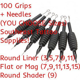 100pcs Disposable Tattoo Needle and Tube 3/4 Grip RL/RS/M1