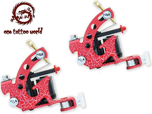 1TattooWorld (2) x Professional Cast Iron 10 Wrap Aluminum Coils Tattoo Machine Liner & Shader, Red, OTW-M218-6