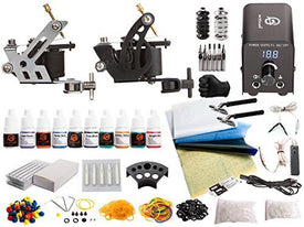 1TattooWorld Tattoo Kit 2 Tattoo Machines, Digital Power Supply, 10 Color 5ml Tattoo inks, Grips, Needles, Transfer Paper etc, OTW-KTB210A1