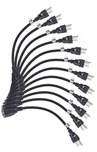 BiCoreTech 12 Pack Power Extension Cord Cable, Outlet Saver, 3 Prong, 16AWG-13A, UL Listed, BCT-PC3M12
