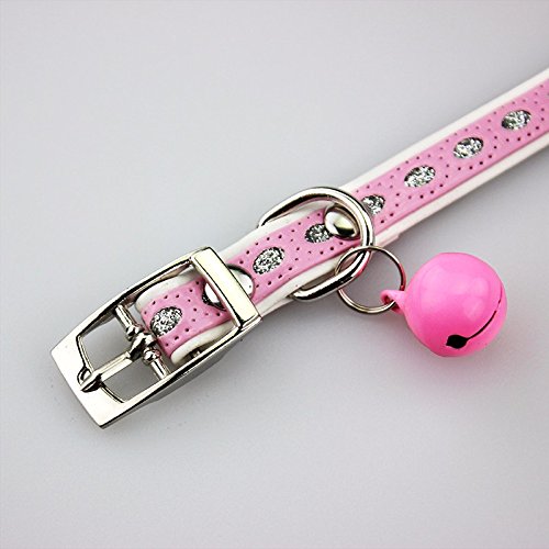 PetsCaptain 4 Pieces (Red, Blue, Pink, Black) Set Cute Crystal Dog Collar Cat Collar with Bell for small Dogs and Cats (0.4" Wide x Adjustable Neck Size 7.75" ~10.5"), PSC-C5008M4