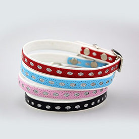 PetsCaptain 4 Pieces (Red, Blue, Pink, Black) Set Cute Crystal Dog Collar Cat Collar with Bell for small Dogs and Cats (0.4