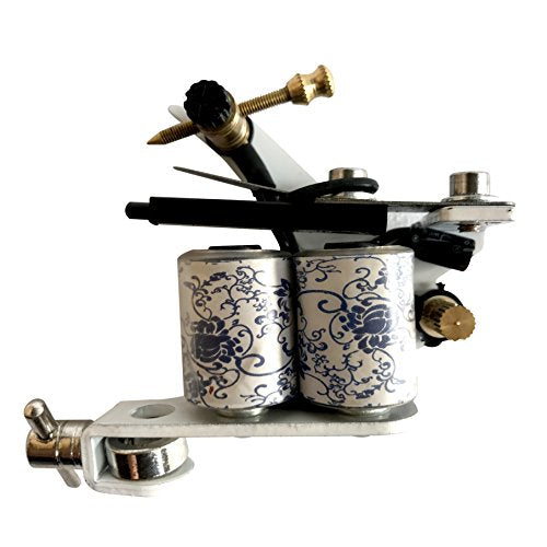 1TattooWorld (2) x Professional Cast Iron 10 Wrap Aluminum Coils Tattoo Machine Liner & Shader, White & Blue, OTW-M216-3