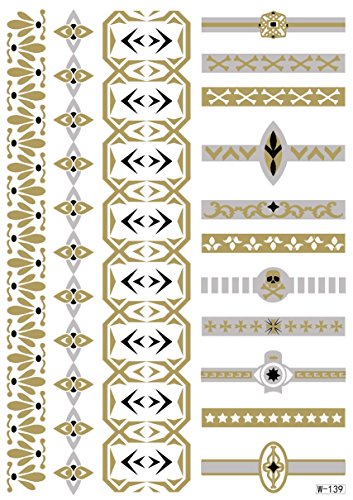 1TattooWorld 8-Sheets (6"x 8") Metallic Temporary Tattoos, Flash Tattoos, 75+ Large Tattoo Designs, OTW-TMPTS801