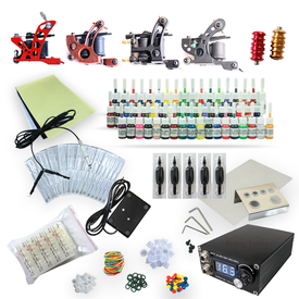One Tattoo World Complete Tattoo Starter Kit, 4 Tattoo Machines, Digital Power Supply, 54 Color 5ml Tattoo inks, Grips, Needles, Transfer Paper etc, OTW-KTB454