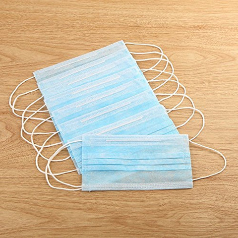 Image of 1TattooWorld 50 Count 3 Ply Disposable Filter Mask Earloop Woven Masks Nose Allergy Dust Mask for Medical Dental Surgical Hypoallergenic Face Mask, Blue Color, OTW-BFMask50