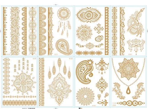 1TattooWorld 8-Sheets (6"x 8") Metallic Temporary Tattoos, 38 Super Large Tattoo Designs, OTW-TMPTS802