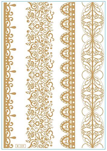 1TattooWorld 8-Sheets (6"x 8") Metallic Temporary Tattoos, 38 Super Large Tattoo Designs, OTW-TMPTS802